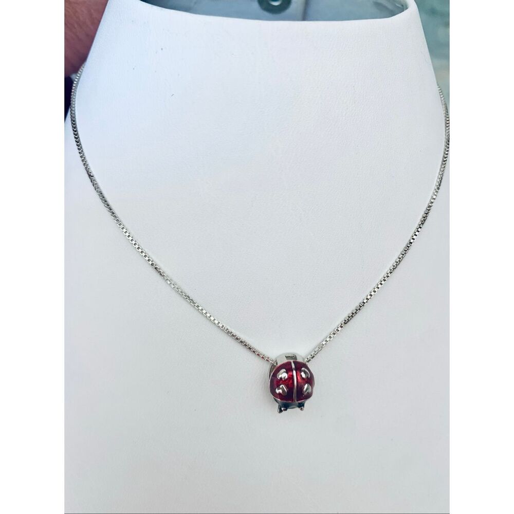 .925 Vintage Ladybug Charm Box Chain Necklace #italy